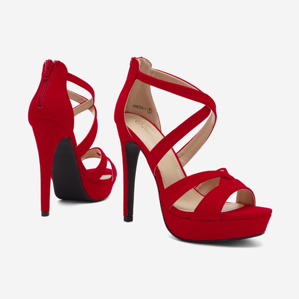Stiletto Platform Pump Sandals - RED SUEDE - 3